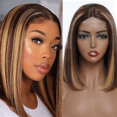 Black Bob With Blonde Highlights-Straight With 100% Virgin Hair,150% ...