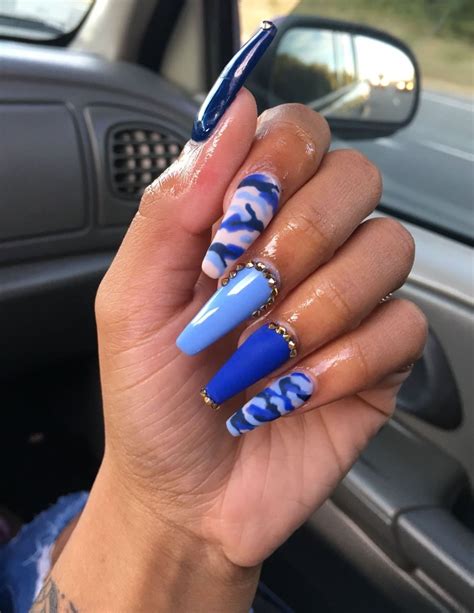 55 Acrylic Blue Nails Coffin - BrooksJerri