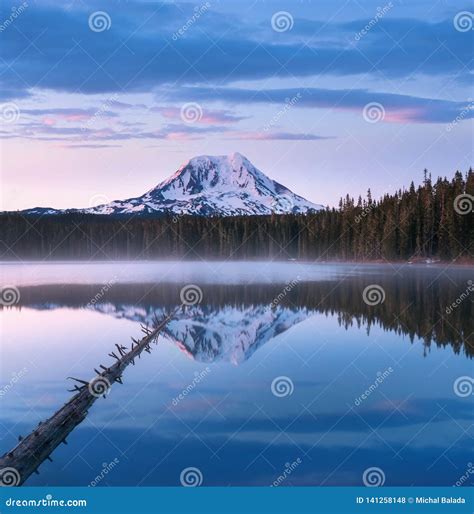 Volcano Mount Adams at Sunrise with Smooth Lake Reflection Washington