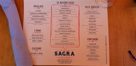 Menu at Sagra Pizza Bar, Miami