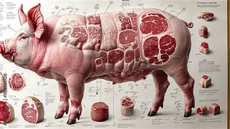 pig anatomy chart  detailed vintage anatomical illustration   pig