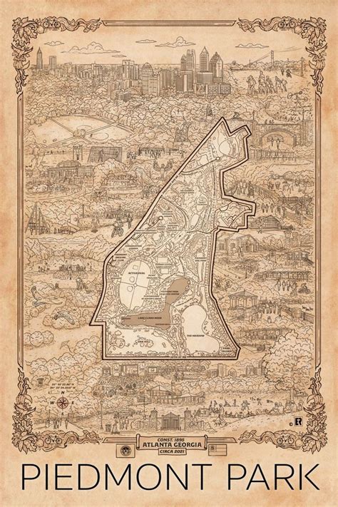 Piedmont Park Map Piedmont Park Print Wall Art Atlanta Decor ...