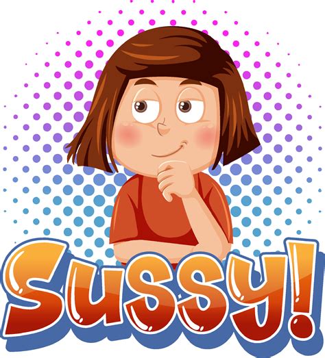sussy texto palabra banner estilo cómico con expresión de personaje de