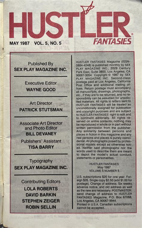 Hustlers Fantasies May 1987 Adult Digest Letter's Booklet - VM16