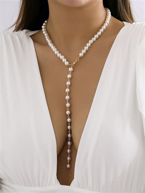 Faux Pearl Beaded Y Lariat Necklace | Colar lariat, Colares para
