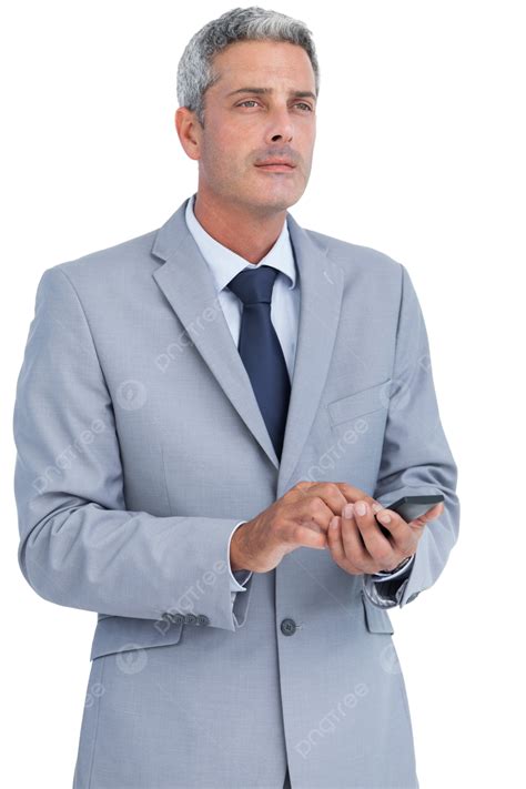 Thoughtful Businessman Sending Text Message Well Dressed Thinking