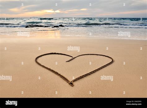 heart drawn   tropical beach stock photo alamy