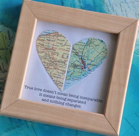 Long Distance Relationship Gift for Boyfriend Framed Map Heart Gift ...