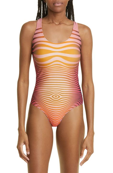 Jean Paul Gaultier Morphing Stripe One-piece Swimsuit - Orange/ Pink