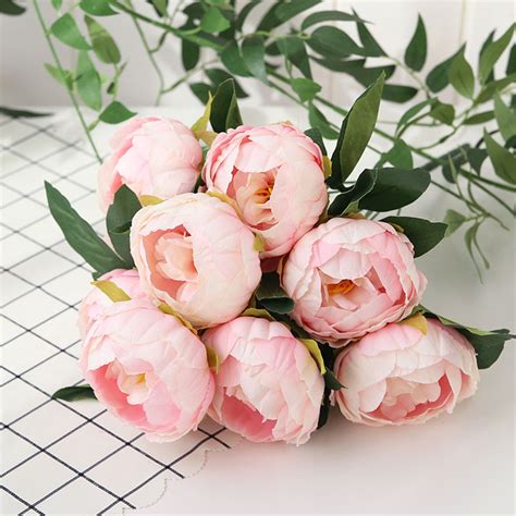 Artificial Peony Silk Peonies Fake Flowers Wedding Bouquet - VANRINA