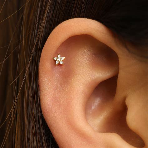tiny gold flower labret cartilage tragus stud conch earring