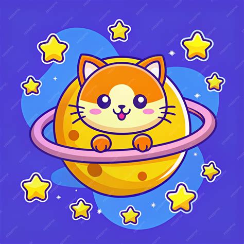 Cute Cat Planet Cartoon Vector Icon Illustration Animal Science Icon