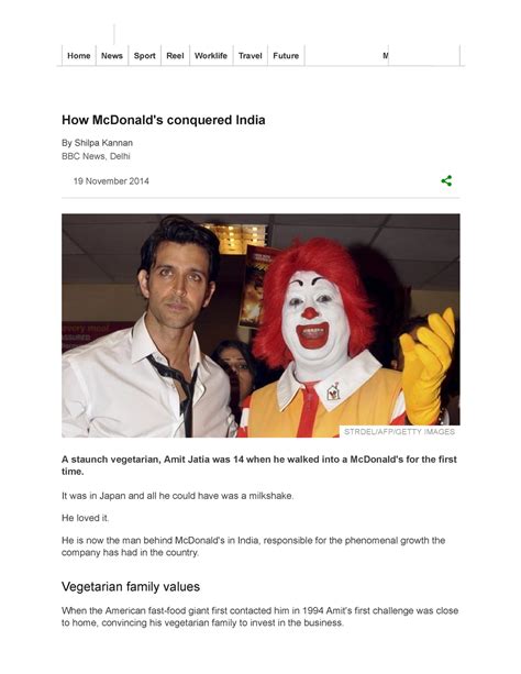 C1 How Mc Donalds conquered India - BBC News - 19 November 2014 How
