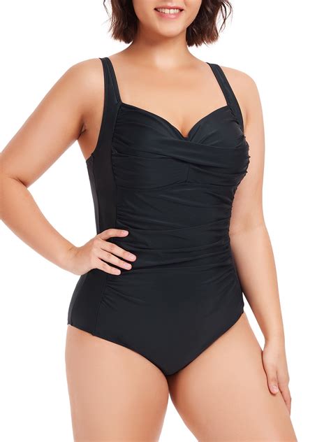 Ocean Blue Women's Plus Size Ruched One Piece Bathing Suits Adjustable