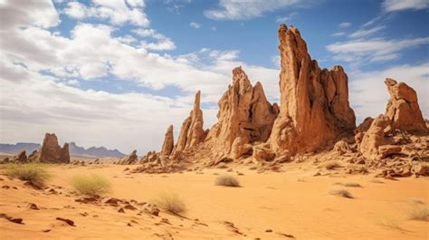 premium photo  desert landscape  unique rock spires