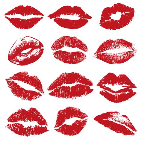 Lipstick kiss print isolated. Red isolated lips in different shapes