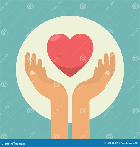 Charity Helping Hands with Red Heart. Share Love Concept Stock Vector