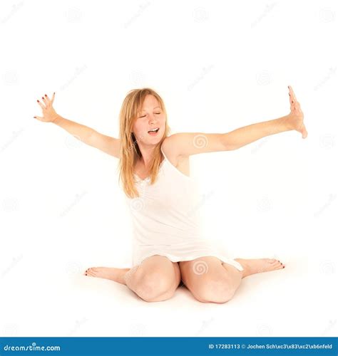 Cute Young Female Yawning and Stretching Stock Image - Image of nightie
