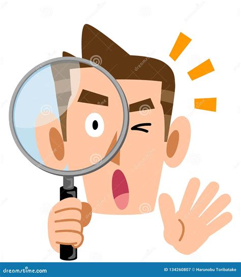 Un Uomo Sorprendente Che Esamina La Lente D'ingrandimento Illustrazione
