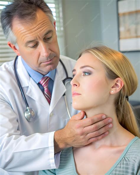 Premium Photo | A doctor checks a patients thyroid glandhyperthyroidism