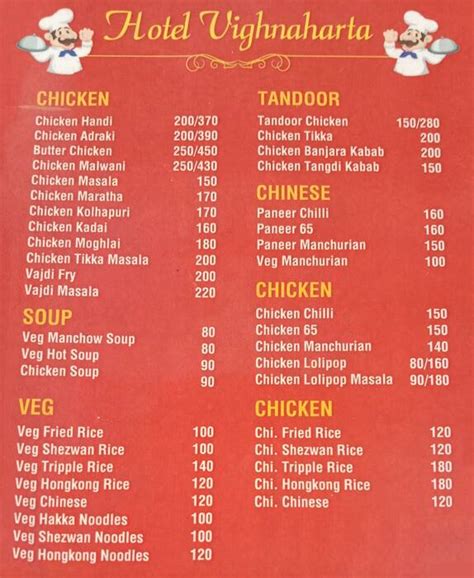 Menu of Hotel Vighnahrta, Pimple Gurav, Pune
