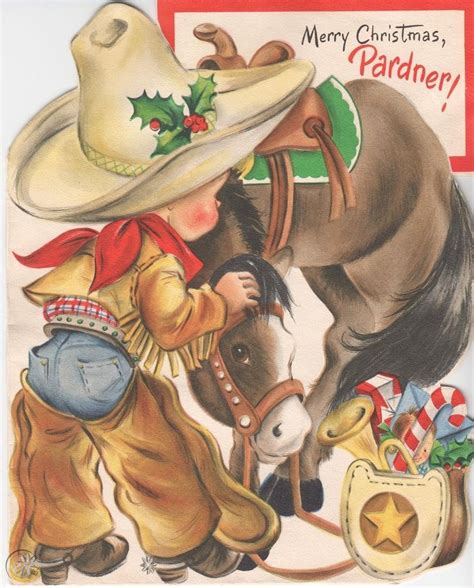 vintage cowboy horse greeting card hallmark christmas partner