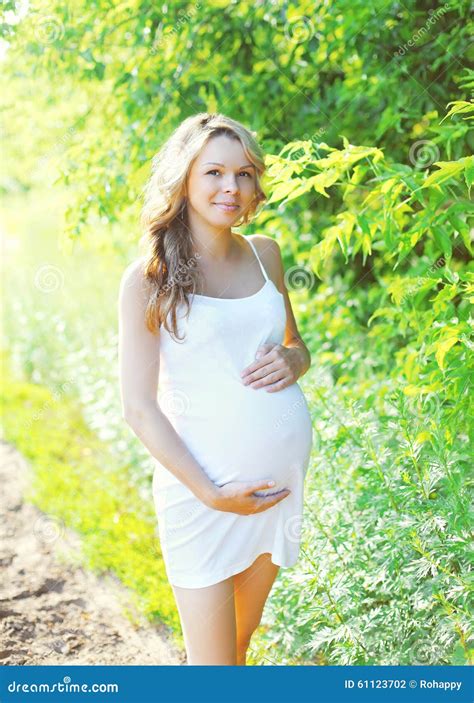 Portrait Beautiful Young Pregnant Woman in Summer Stock Photo - Image
