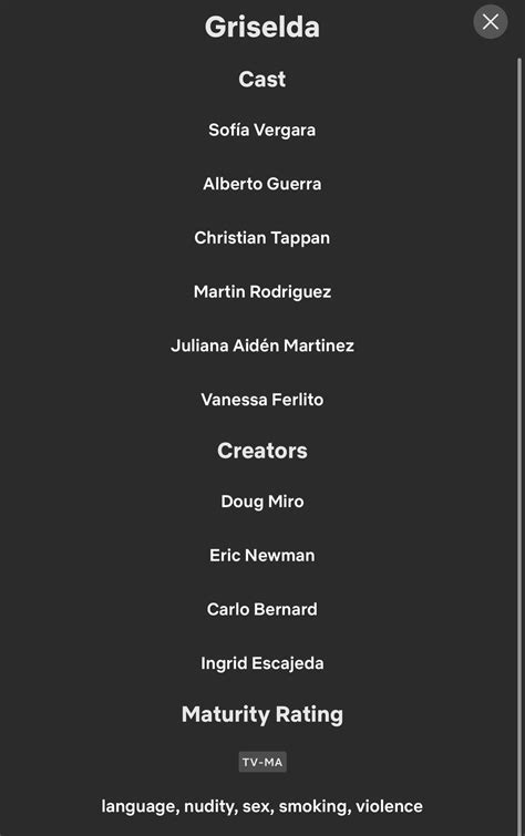 Griselda, a series Sofia Vergara is starring in, has been rated for