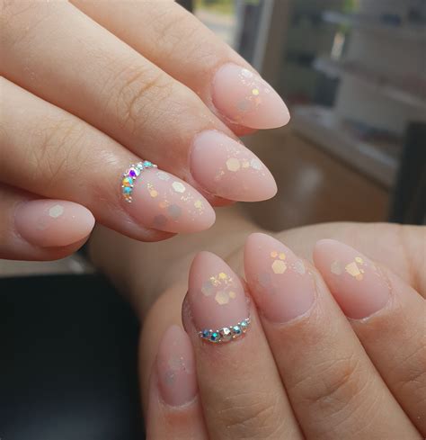 Matte nude nails with glitters | Nude nails with glitter, Nails, Gel nails