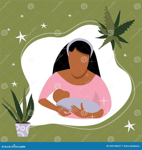 World Breastfeeding Week Illustration.Young Latin Woman with Child
