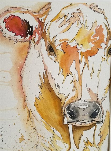 Original watercolor cow painting, watercolor, cow, cow art, animal art ...