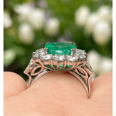 GIA 6.0ct Vintage Colombian Green Emerald Diamond Cluster Engagement ...