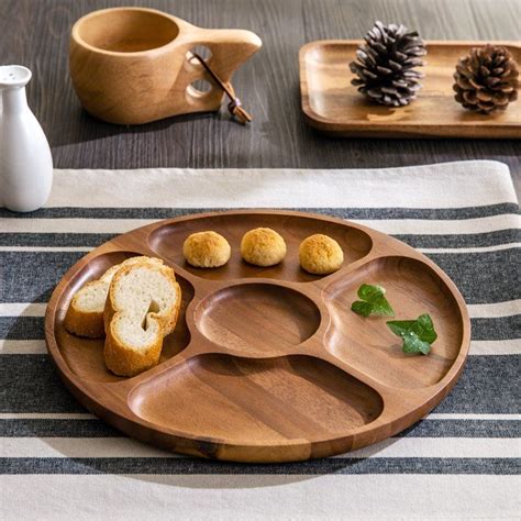 Wood Round Serving Divide Plates | Сервировочные подносы, Деревянные ...