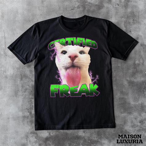 Certified Freak Cat Meme Graphic T-shirt, Vintage Funny Cat Expression