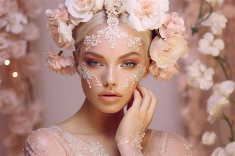 Premium AI Image | Enchanted Beauty Glamorous Floral Portrait AI Generated