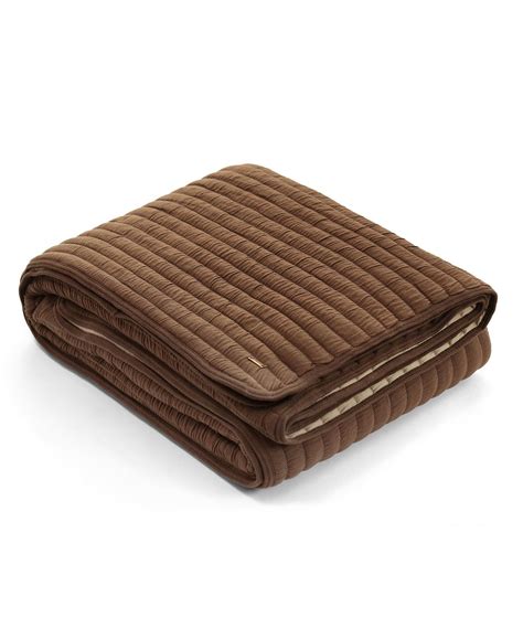 Stripe Chesnut & Linen Color Cotton Knitted Single Bed Quilt / Quilted ...