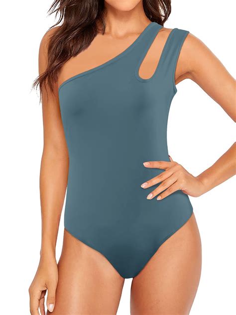 STARVNC Women Skew Collar Sleeveless One Piece Bodysuit Swimwear
