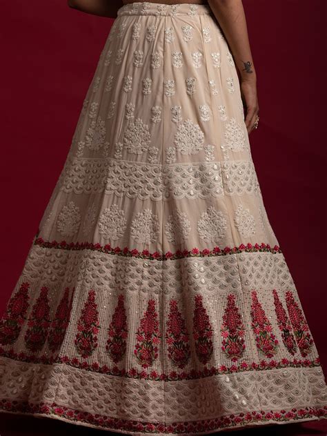 Off-White Georgette Lehenga Choli with Kali Motif Gota-Thread Meena