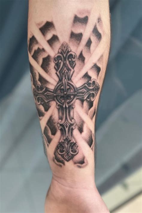 Simple Black Cross Tattoo On Back