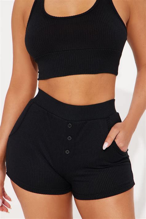 Choosing Comfort Ribbed PJ Short Set - Black | Fashion Nova