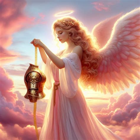 Qual O Feminino De Anjo - anjo feminino mede armadura de ouro no céu com nuvens rosas - AI ...
