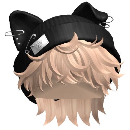 Messy Hair w/ Y2K Punk Cat Beanie(Blonde) | Roblox Item - Rolimon's