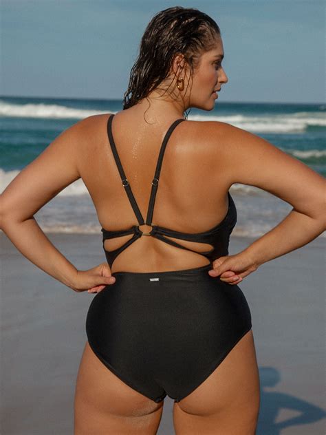 Black Cut Out Plus Size One-Piece Swimsuit & Reviews - Black
