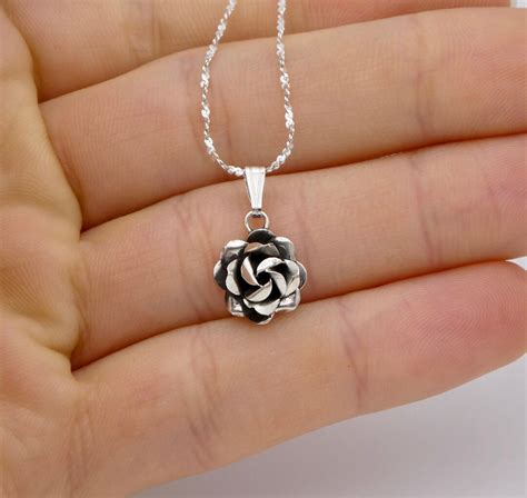 sterling silver rose necklace  silver rose flower pendant silver