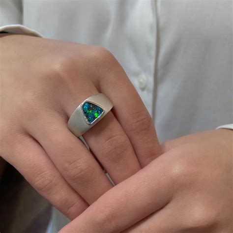 natural australian boulder opal ring set  sterling silver