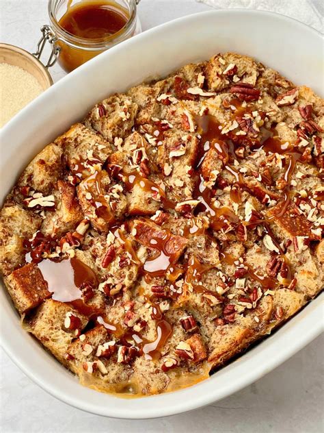 Vegan Bread Pudding with Butterscotch Sauce - Serene Trail