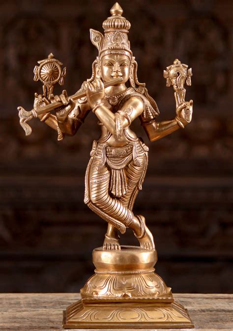 SOLD Polished Golden Bronze Venugopal Statue the Synthesis of Krishna ...