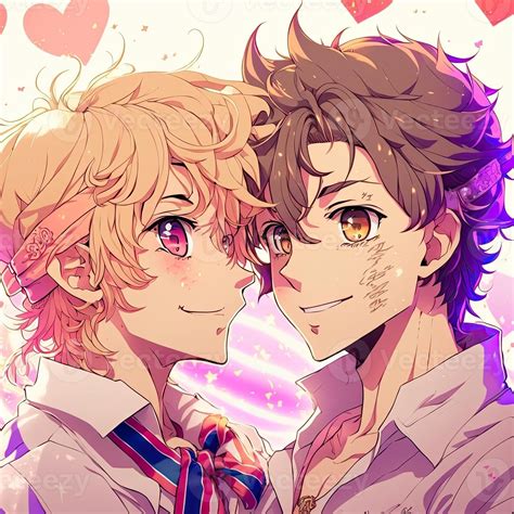 anime lgbtqplus cartoon couple on valentine's day is hugging