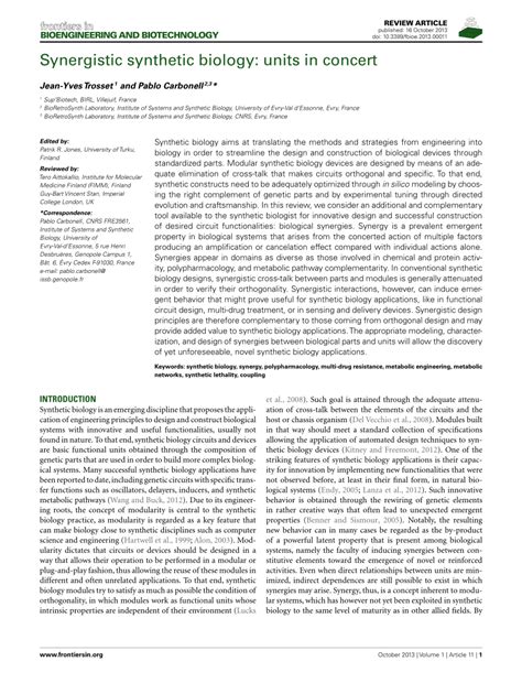 (PDF) Synergistic Synthetic Biology: Units In Concert