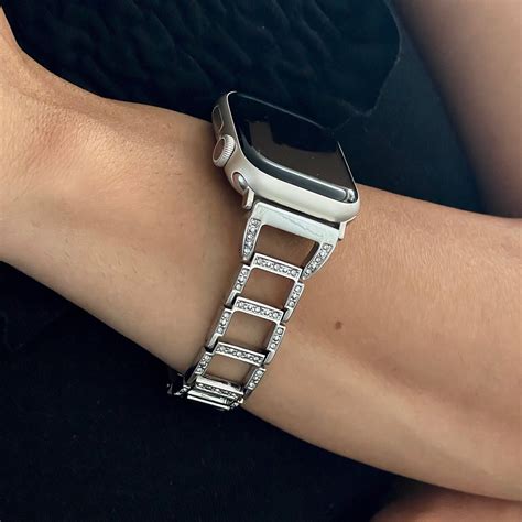 Silver Apple Watch Band Women Metal Apple Watch Band Crystals 40mm 41mm